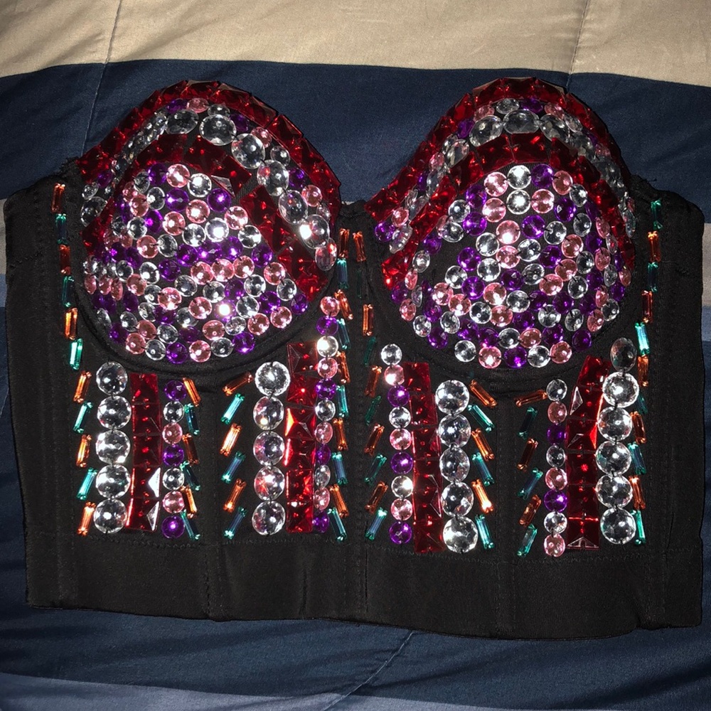Rhinestone Push Up Bra Bustier Crop Top